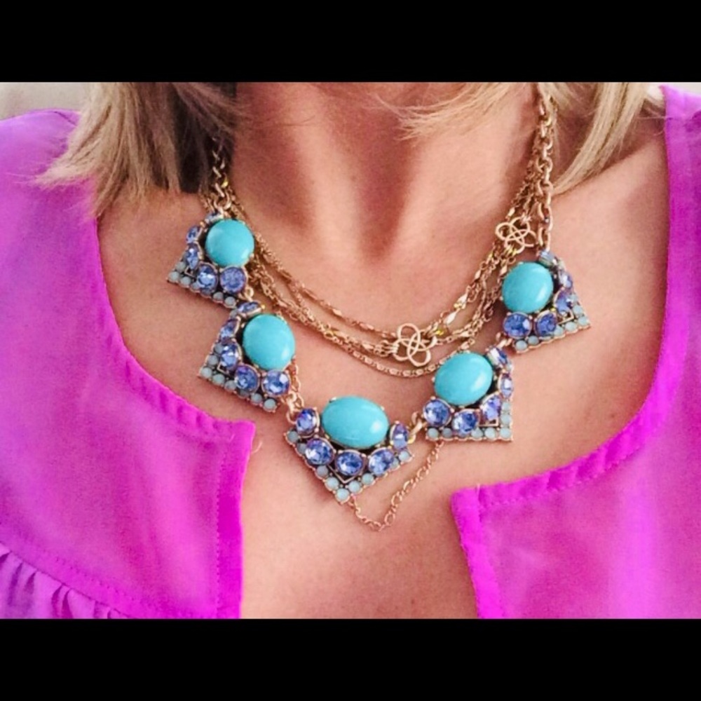 Stella & Dot | Art Deco Style Blue & Green Crystal Adorned Statement Nec… - Picture 6 of 13